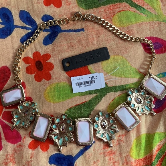 J Crew Statement Necklace with Coral, Turquoise and Rhinestone Gems - Picture 6 of 8